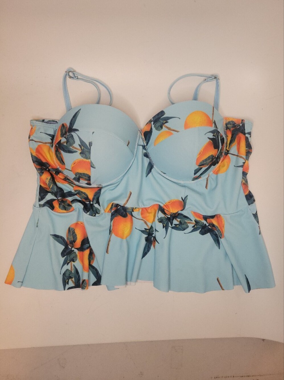 Light Blue Citrus Print Peplum Tank Top